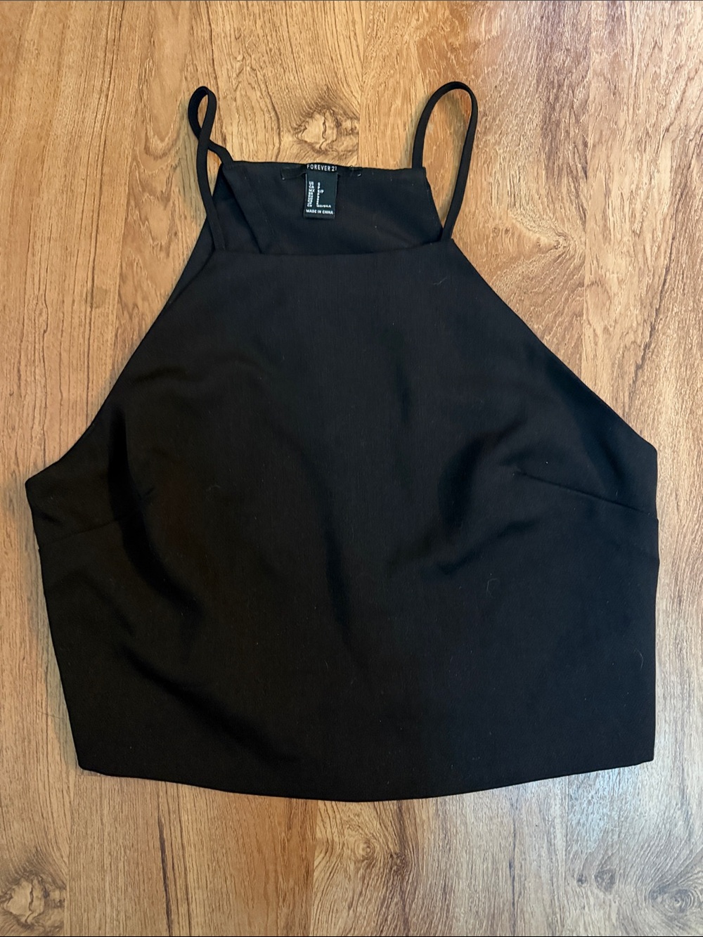 Forever 21 Black High Neck Open Back Crop Top with Thin Straps
